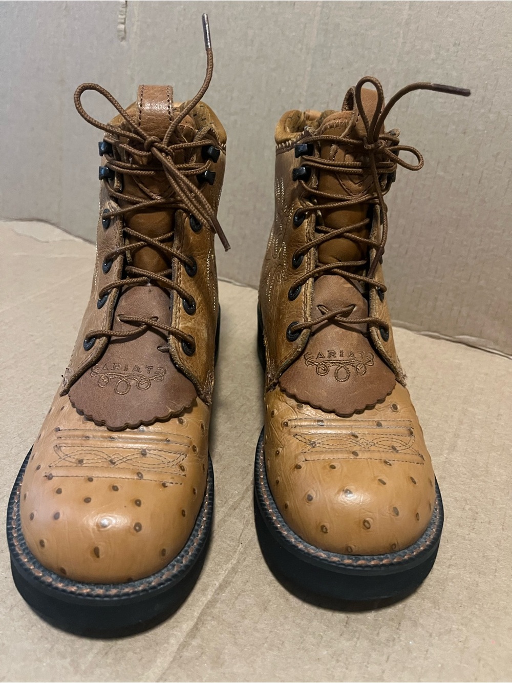 Ariat Two-Tone Tan Brown Leather Lace-Up Heeled Boots